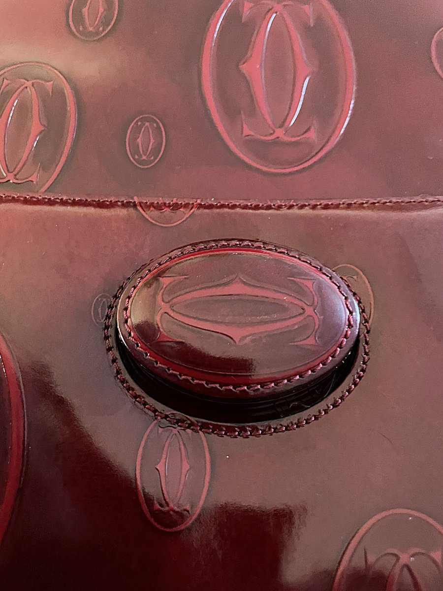 SAC CARTIER " HAPPY BIRTHDAY " -CUIR GLACE BORDEAU - EMBOSSE ALL-OVER- XX°-photo-4