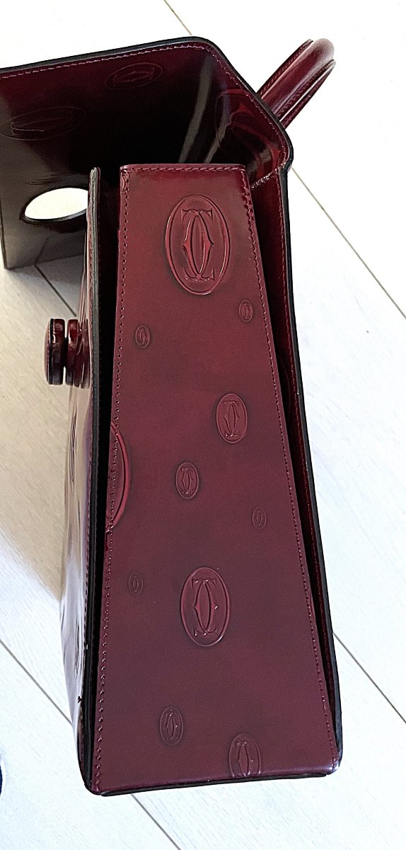 SAC CARTIER " HAPPY BIRTHDAY " -CUIR GLACE BORDEAU - EMBOSSE ALL-OVER- XX°-photo-5
