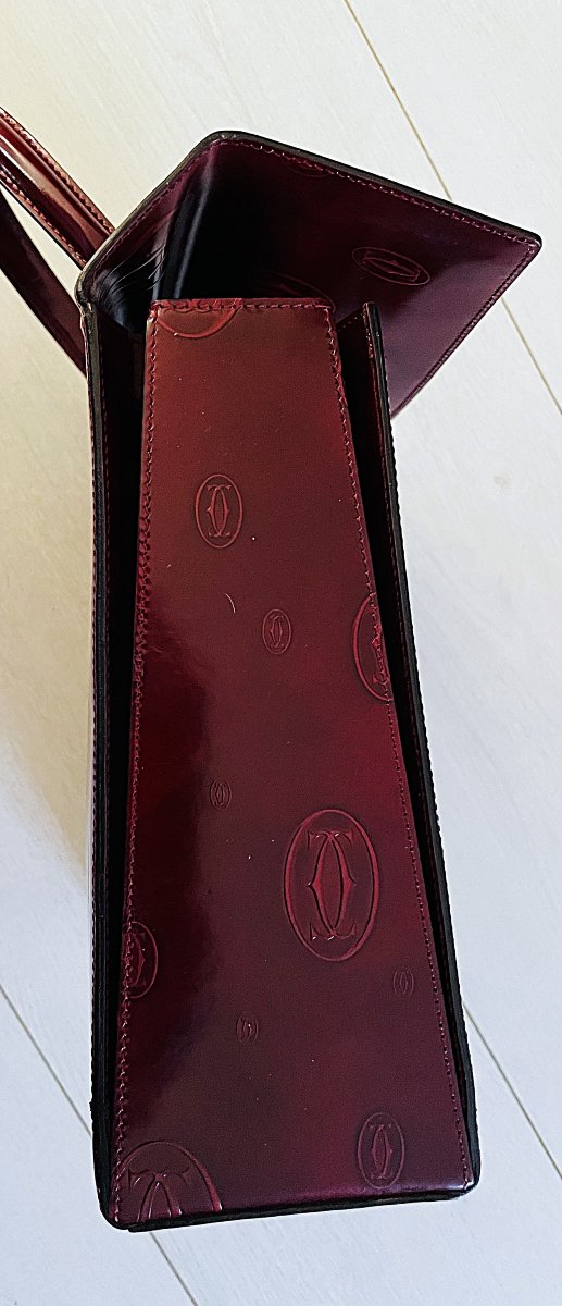 SAC CARTIER " HAPPY BIRTHDAY " -CUIR GLACE BORDEAU - EMBOSSE ALL-OVER- XX°-photo-6