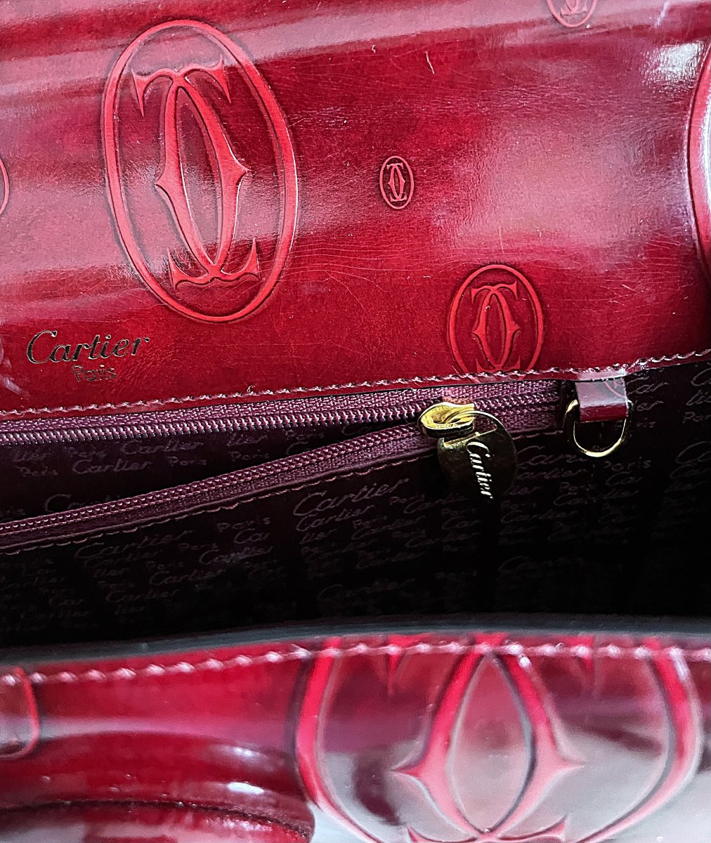 SAC CARTIER " HAPPY BIRTHDAY " -CUIR GLACE BORDEAU - EMBOSSE ALL-OVER- XX°-photo-8