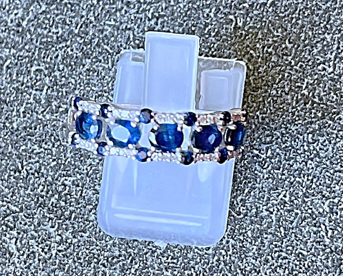 18k White Gold Ring - "sapphire & Diamonds" - 20th Century-photo-2