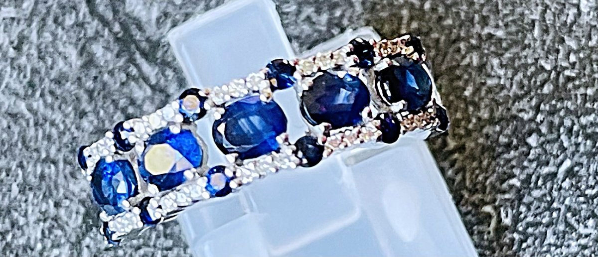 18k White Gold Ring - "sapphire & Diamonds" - 20th Century-photo-3