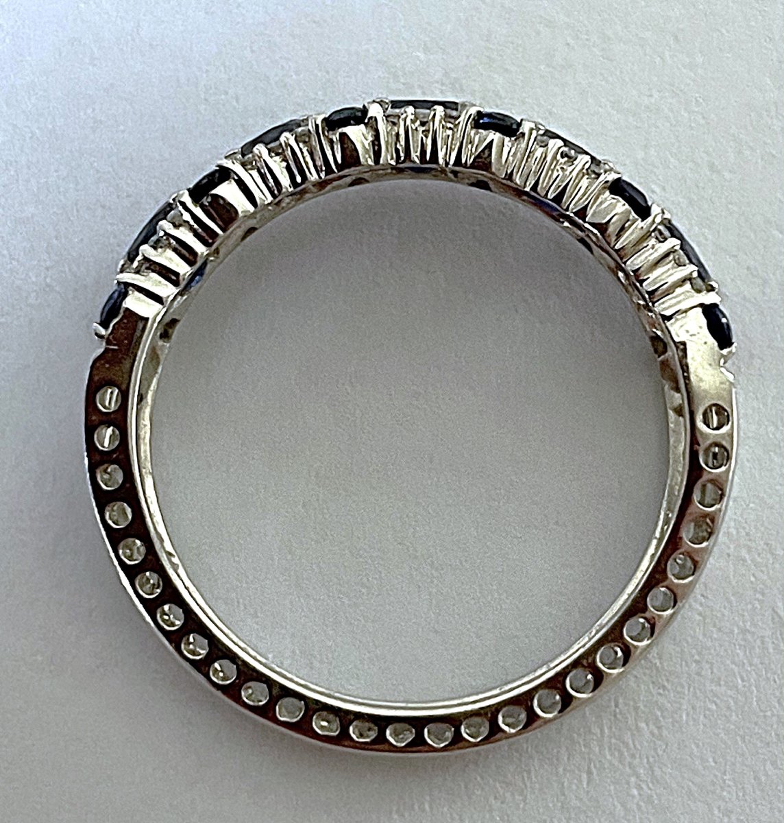 18k White Gold Ring - "sapphire & Diamonds" - 20th Century-photo-3