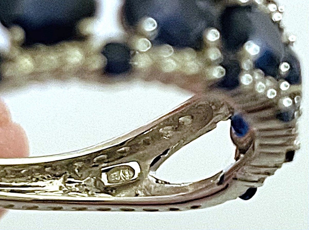 18k White Gold Ring - "sapphire & Diamonds" - 20th Century-photo-5