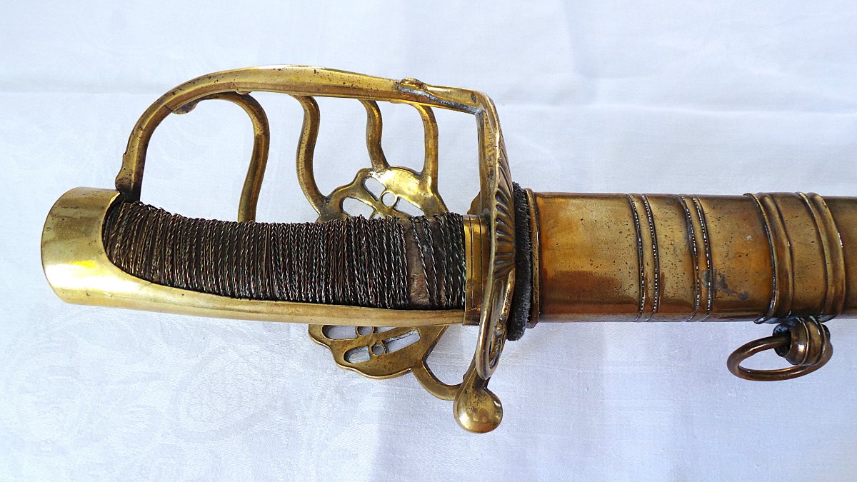 SABRE A GARDE DE BATAILLE -OFFICIER DE CAVALERIE LOURDE DRAGONS- 1 ER EMPIRE-photo-4