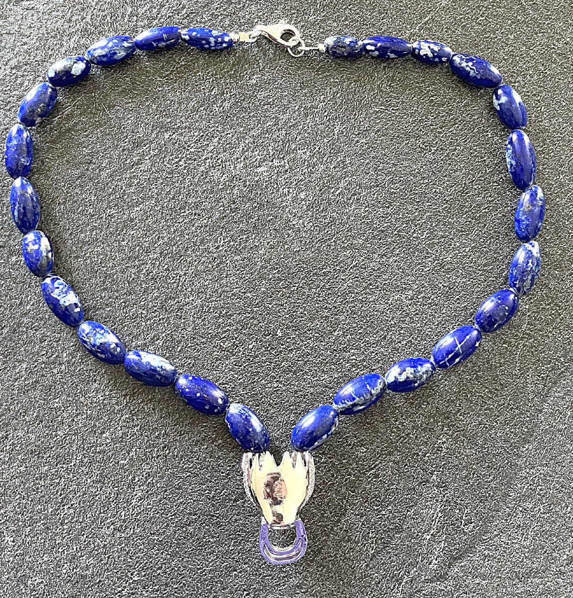 COLLIER RAS DU COU - ARGENT 925 - LAPIS LAZULI & OXYDE DE ZIRCONIUM- TETE DE PANTHERE- XX°-photo-4