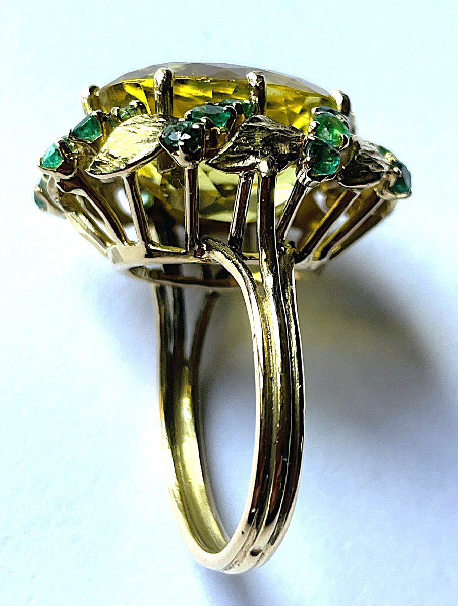 18k Yellow Gold Ring - Citrine & Emeralds - 20th Century-photo-3