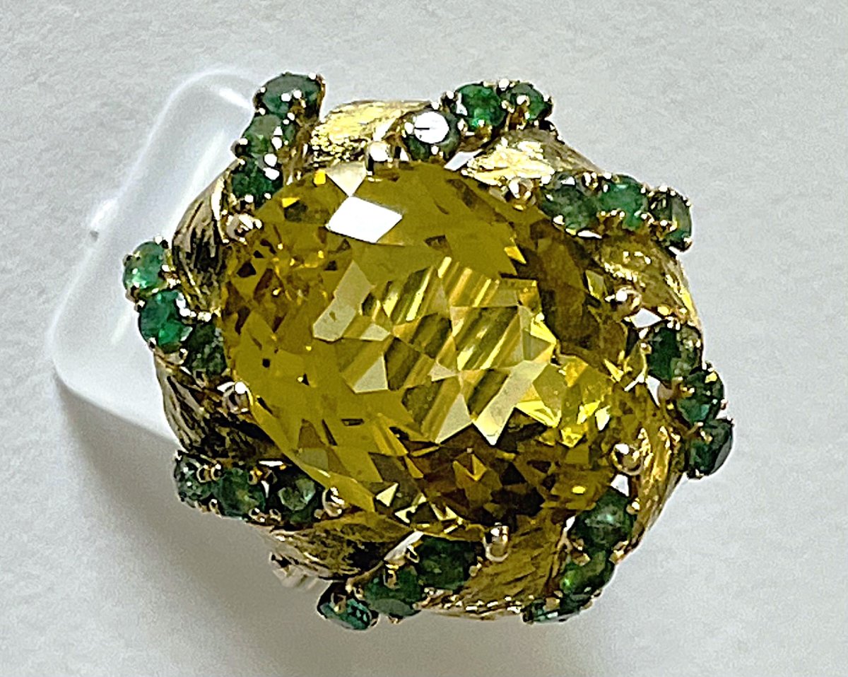 18k Yellow Gold Ring - Citrine & Emeralds - 20th Century-photo-3