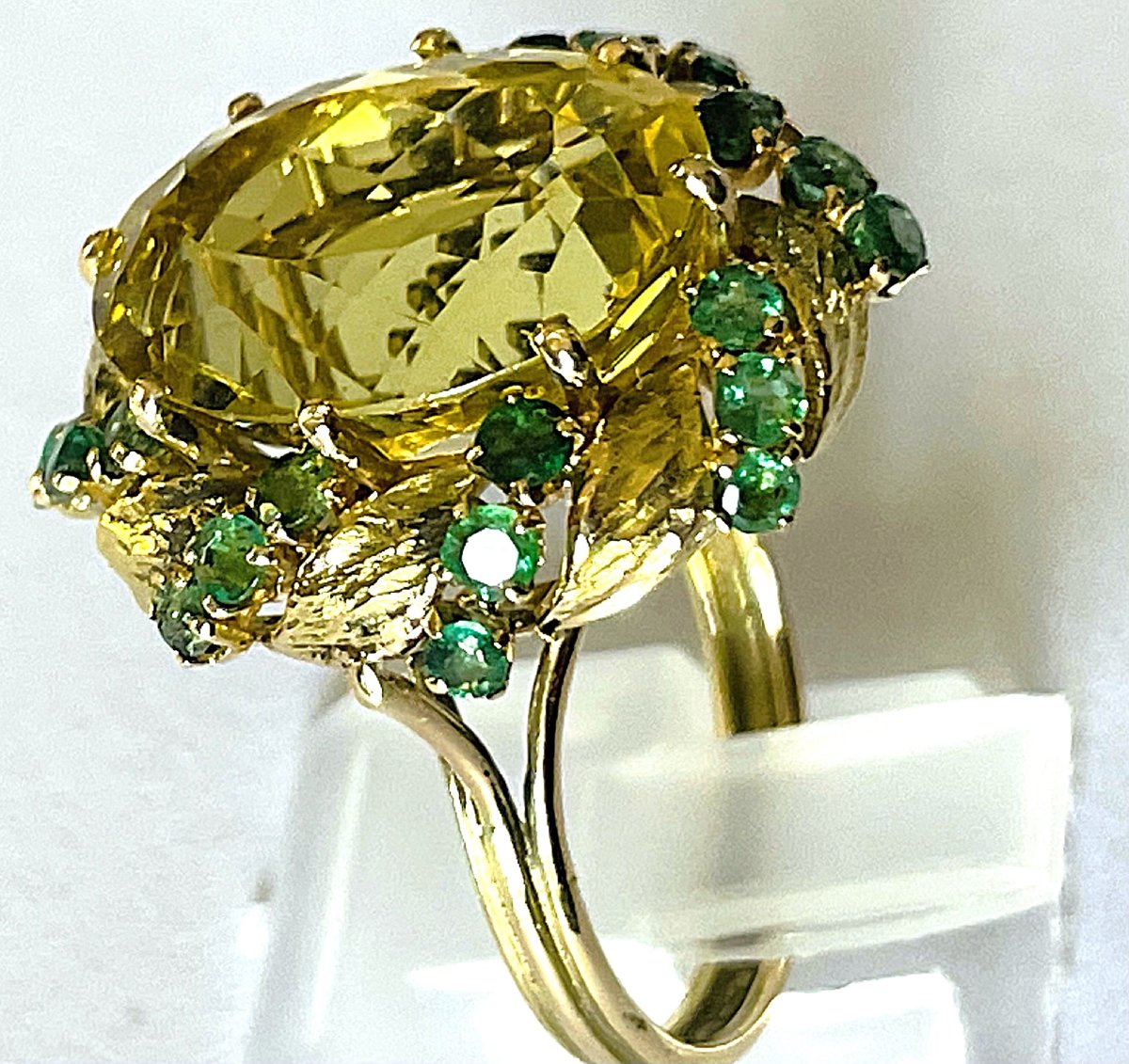 18k Yellow Gold Ring - Citrine & Emeralds - 20th Century-photo-5