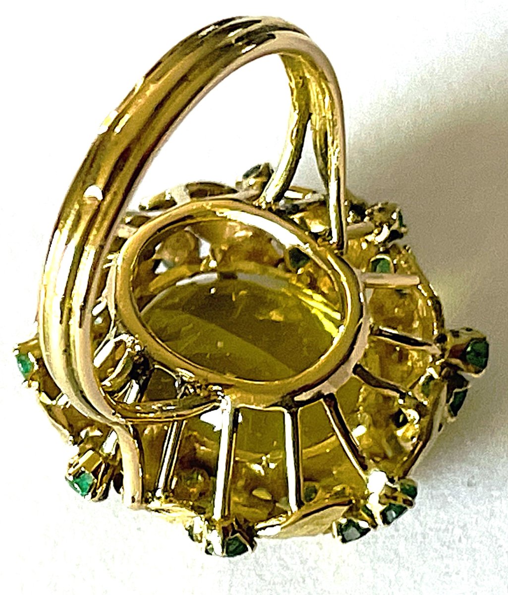 18k Yellow Gold Ring - Citrine & Emeralds - 20th Century-photo-6