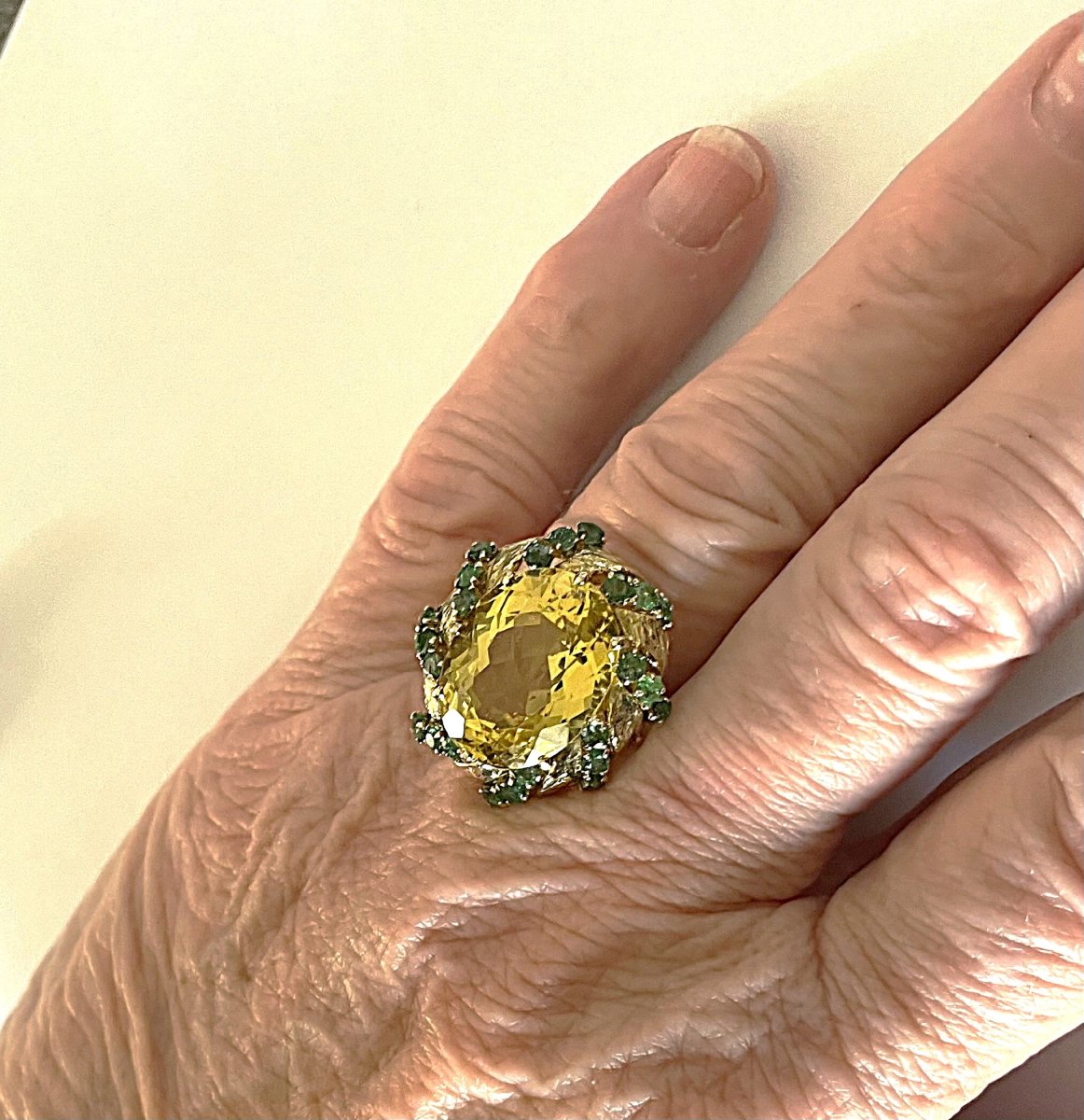 18k Yellow Gold Ring - Citrine & Emeralds - 20th Century-photo-8
