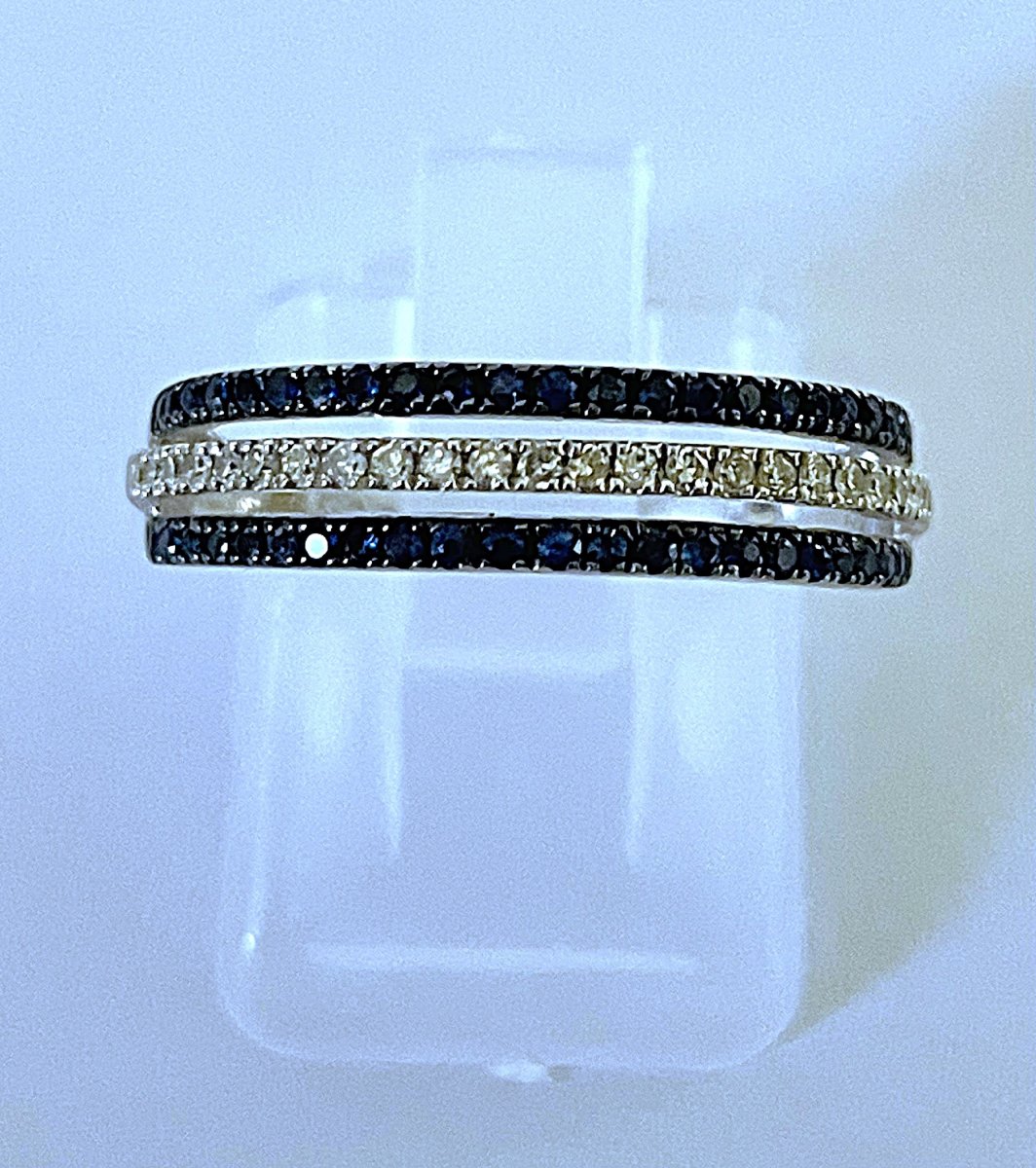 BAGUE OR GRIS 18 K SAPHIRS & DIAMANTS - XX°-photo-3