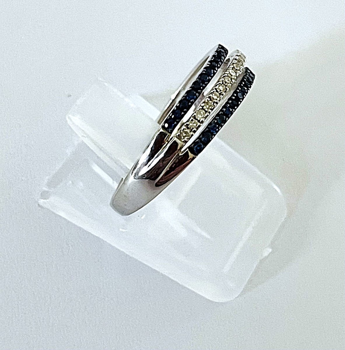 BAGUE OR GRIS 18 K SAPHIRS & DIAMANTS - XX°-photo-1