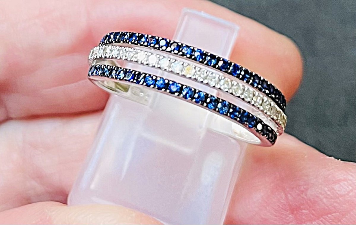 BAGUE OR GRIS 18 K SAPHIRS & DIAMANTS - XX°-photo-3
