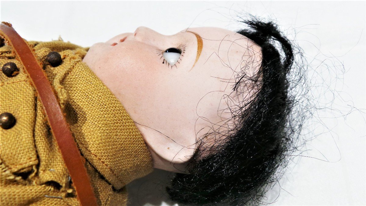 Military Doll - "montreuil France Dl" Porcelain Head.-photo-1