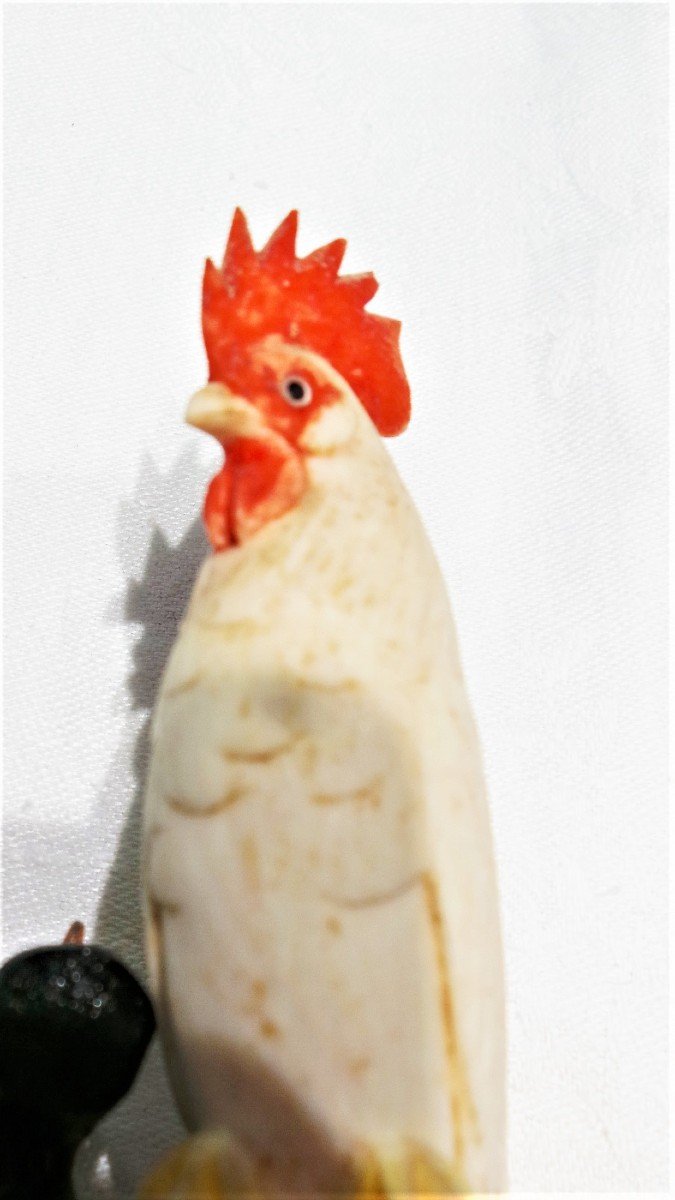 Japon -  Kozan - Sujet Coq Et Poule Perches- Ideogramme-photo-1