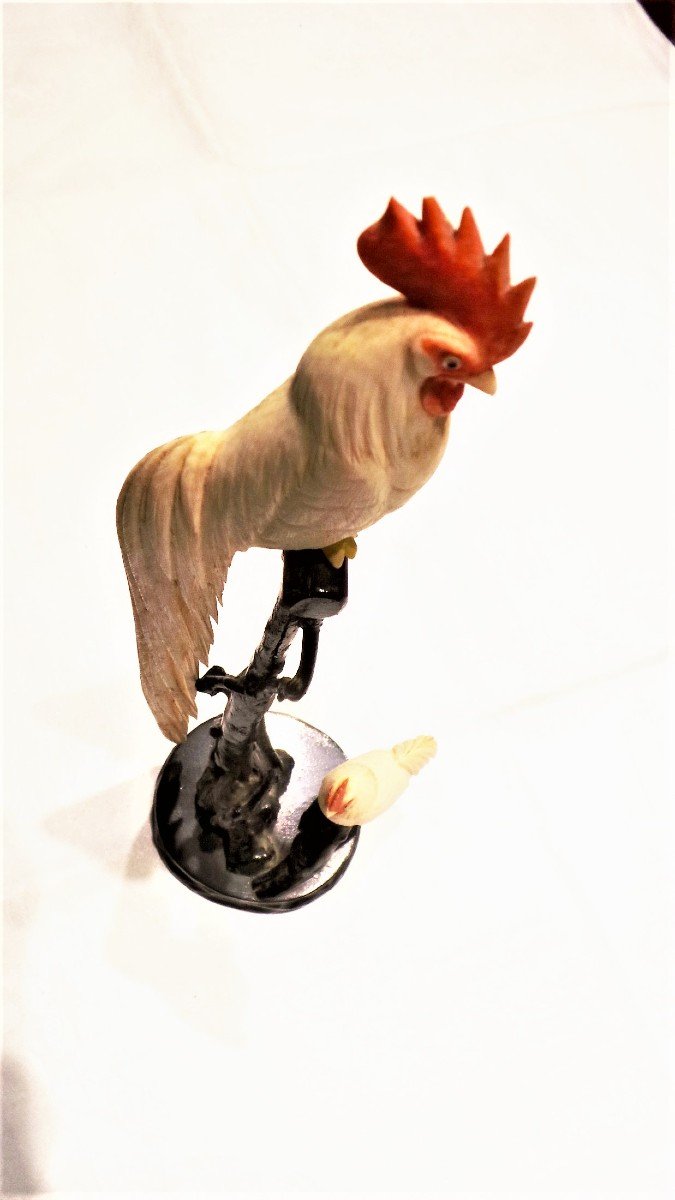 Japon -  Kozan - Sujet Coq Et Poule Perches- Ideogramme-photo-3