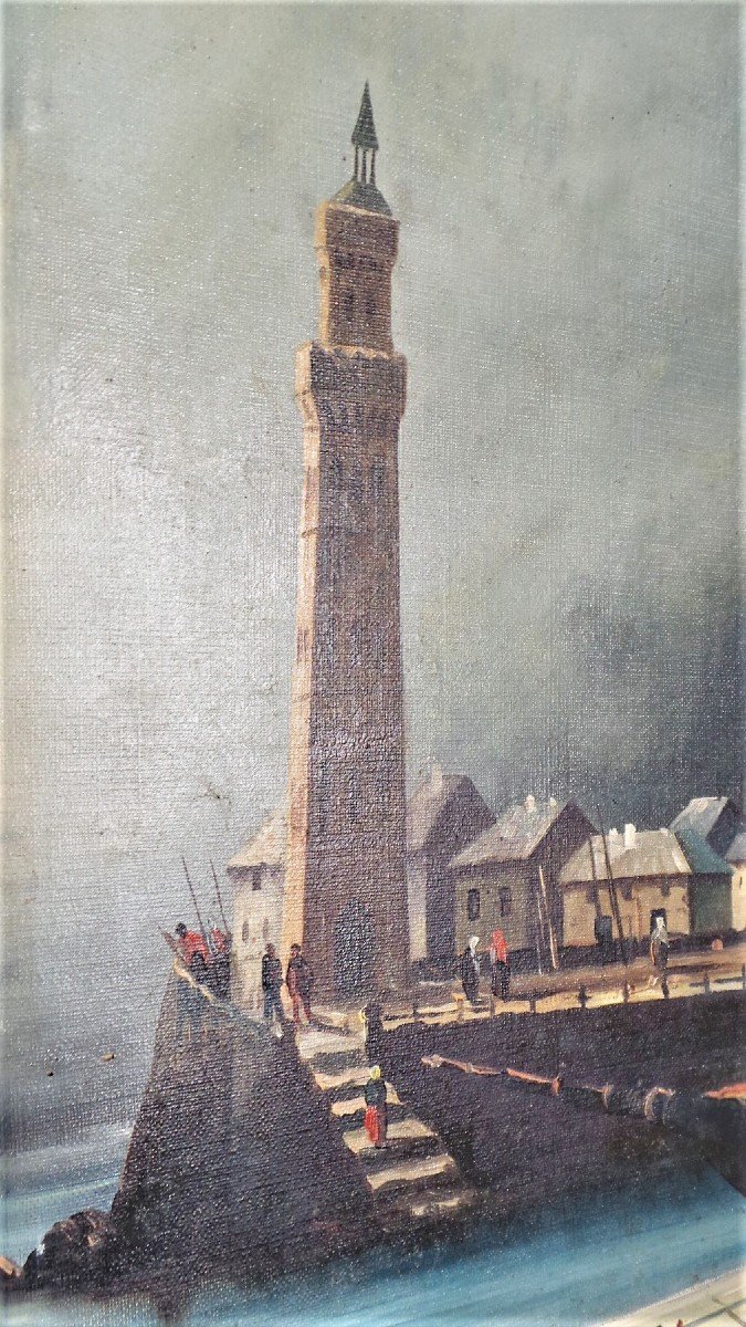 Hst Orientalist "port Au Minaret" XIX °-photo-3