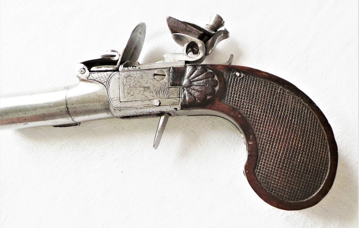 Pistol With Case A Flintlock - XVIII °.-photo-4