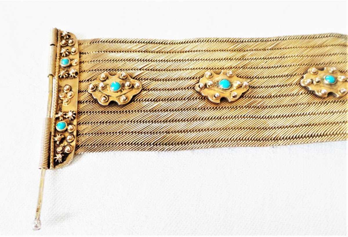 Soft Cuff Bracelet Set With Blue Turquoise Pearls-photo-1