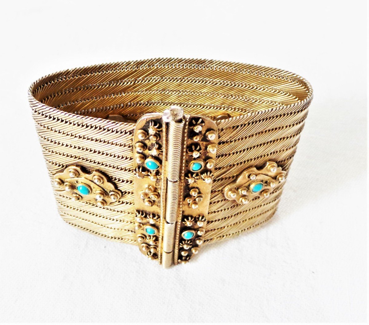 Soft Cuff Bracelet Set With Blue Turquoise Pearls