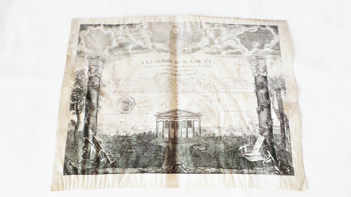 DIPLOME DE MAITRE SUR PARCHEMIN -LOGE LA PARFAITE REUNION - 1825 - XIX°