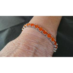 OPALE DE FEU SUR  BRACELET EN ARGENT 925 - XX°