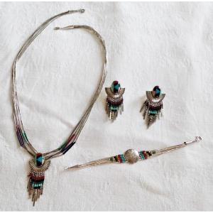 Artisanal Amerindian "navajo" Silver Set - Usa - 1950s/60s