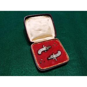 Box - Pair Of Smaller Miniature Pistol With Pin -franz Pfannl- Caliber 2 Mm -1890- XIX°