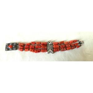 Coral & Silver Bracelet - 20th Century