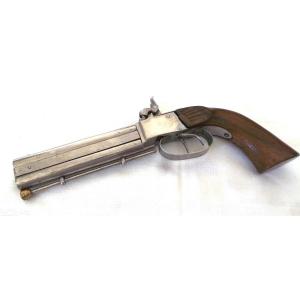 PISTOLET A 2 CANONS SUPERPOSSES A PERCUSSION - EPOQUE " LOUIS-PHILIPPE " 1830 - 1850 "