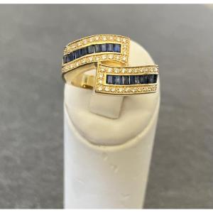 BAGUE ASYMETRIQUE OR 18K - 20 SAPHIRS & 56 DIAMANTS -