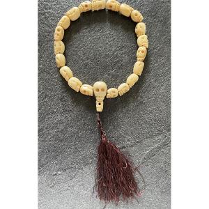 ROSAIRE BOUDDHISTE EN OS DIT " NENJU OU JUZU " CORDON DE SOIE - XX°