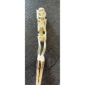 Skeleton Hand And Head - Deer Antler - Memento Mori - Black Forest - 19th Century