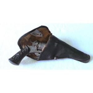 Lefaucheux-type Spindle Revolver With Folding Trigger In Its Holster - 19th Century