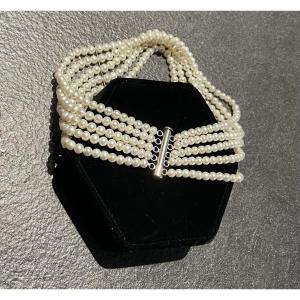360-pearl French Necklace With 5 Rows Of Freshwater Pearls - 20th Century