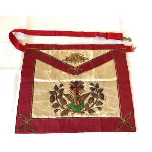 TABLIER 18° DEGRES - " ROSE CROIX " - XIX ° -SOIE -