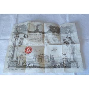 DIPLOME MACONNIQUE DE MAITRE SUR VELIN - 1847- EPOQUE LOUIS-PHILIPPE