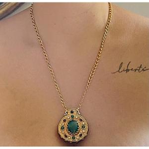 "josephine" Medallion, 24-carat Gold-plated & Semiprecious Stones - Circa 1980