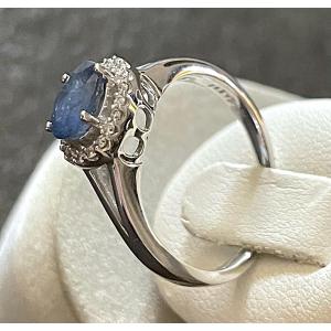 18k White Gold Ring - Blue Sapphire And Diamonds - 20th Century