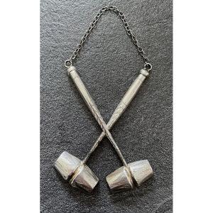 Pair Of Chain-link Jewelry - Antique - Silver-plated Metal - 19th Century