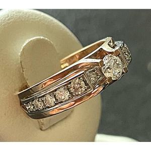 18k Yellow & Grey Gold Ring - Set With Diamonds - Hallmarks - XX°