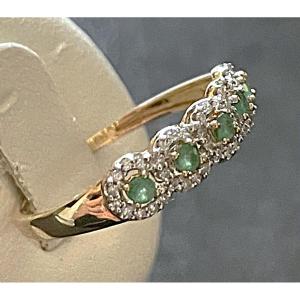 BAGUE JARRETIERE OR JAUNE 9K -PIERRES VERTES & BLANCHES - POINCONS -XX°