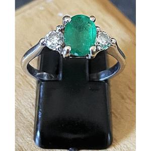 BAGUE OR 18K -EMERAUDE & DIAMANTS-CARTE INDENTIFICATION-