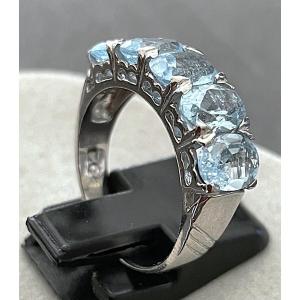 925 Sterling Silver Ring - Set With 5 Blue Topazes - 20th Century