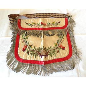 Apron & Long Necklace  -  Cannetille & Silk - Beehive Motif - 19th Century