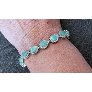 Adjustable 925 Sterling Silver Bracelet - Pear-shaped Emeralds - XX°
