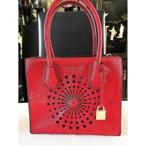 SAC " MICHAEL KORS " CUIR ROUGE PAILLETE A SYSTEME ECLAIRANT - XX°