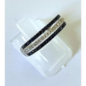 18k White Gold Ring With Sapphires And Diamonds - 20th Century