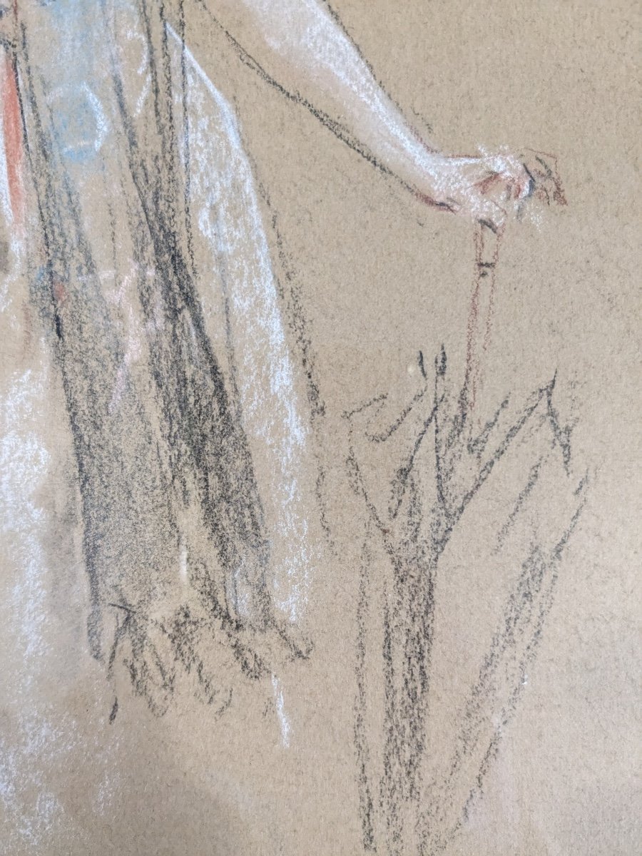 Antoine CALBET  élégante à l’ombrelle portrait femme dessin fusain pastel -photo-5